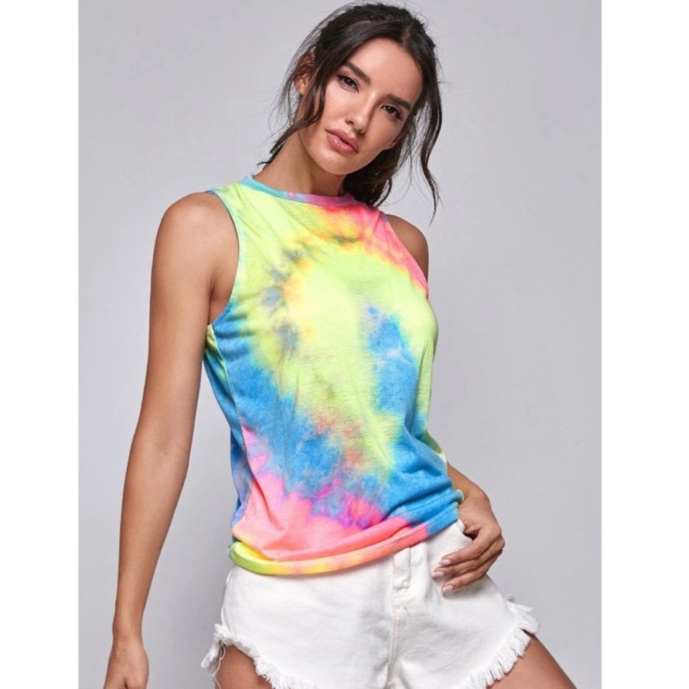💖 Neon Rainbow Open Back Tie Dye Tank Top 💛